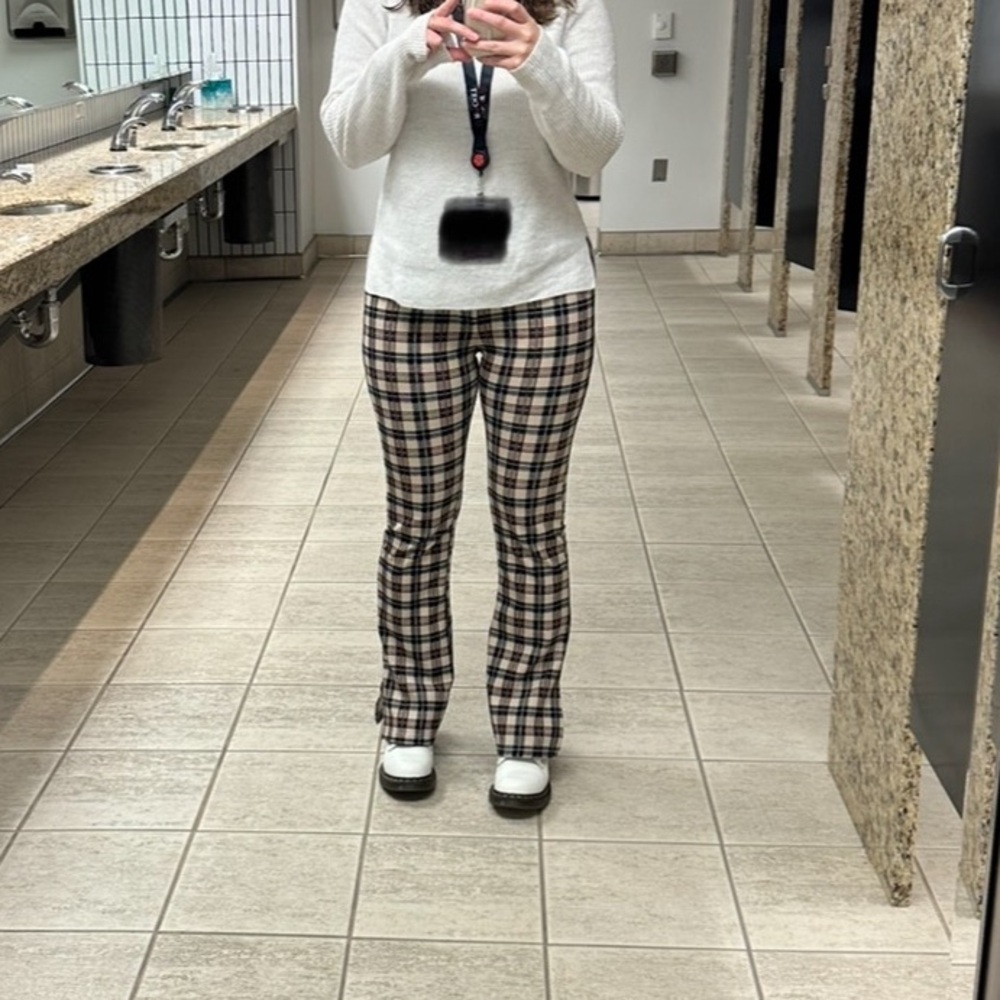 SHEIN Brown and Navy Plaid Flare Pants